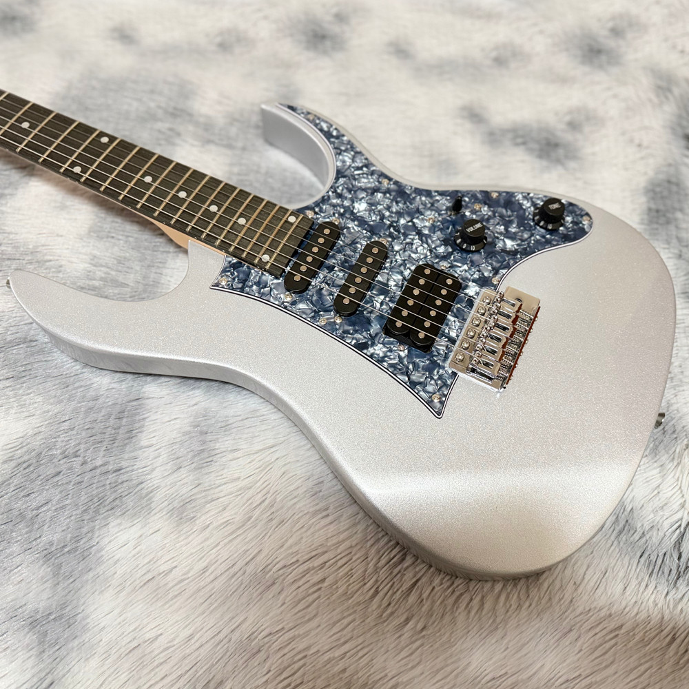 ST Electric Guitar Silver Sparkle HSS Pickups Blue Pearl Pickgua