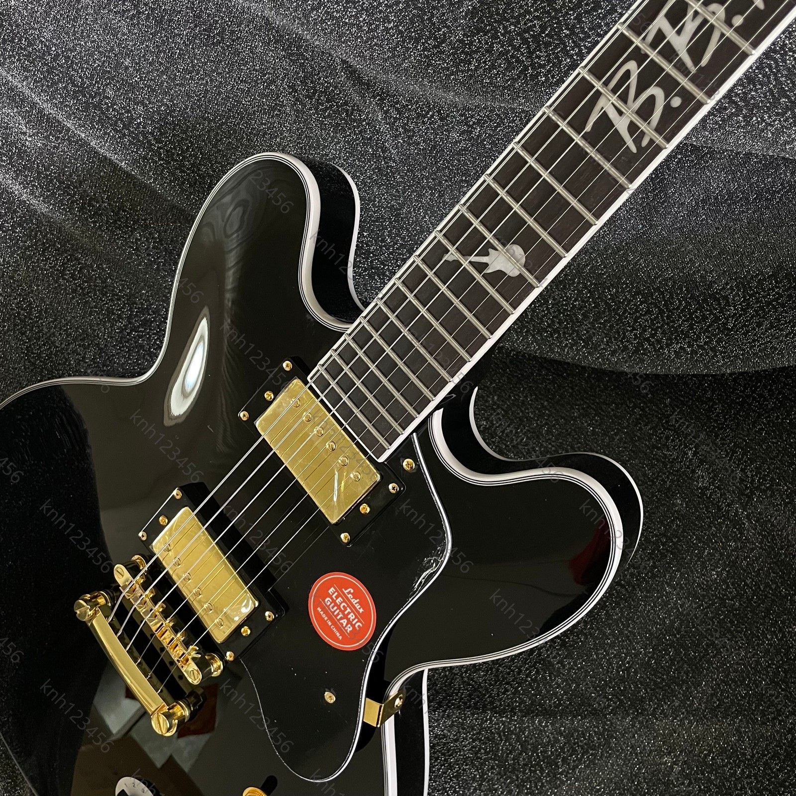 Gloss Black Solid Body Electric Guitar Dual Humbucker Gold Hardware Free Ship