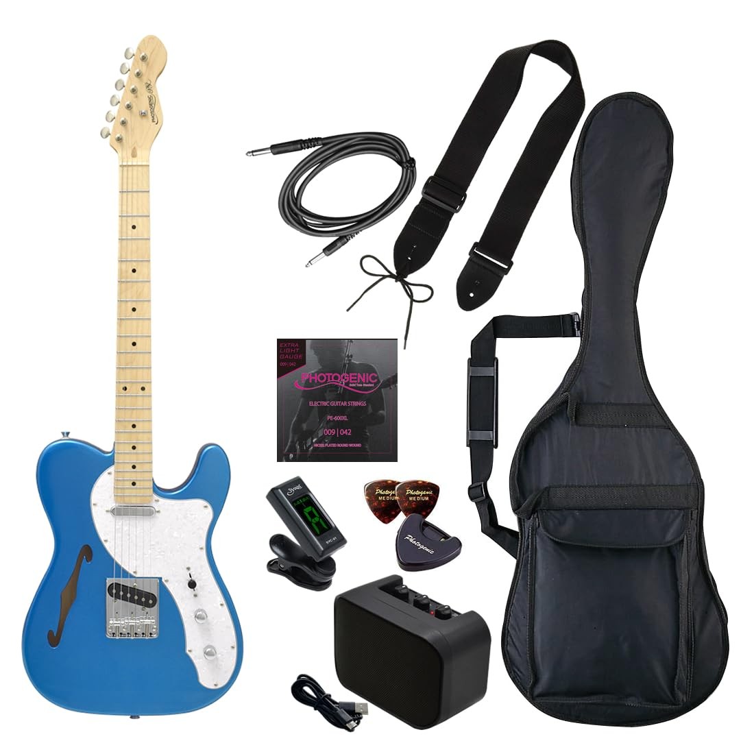 Photogenic TLT-200/LPB Electric Guitar, Semi-Hollowbody, Lake Placid Blue, with