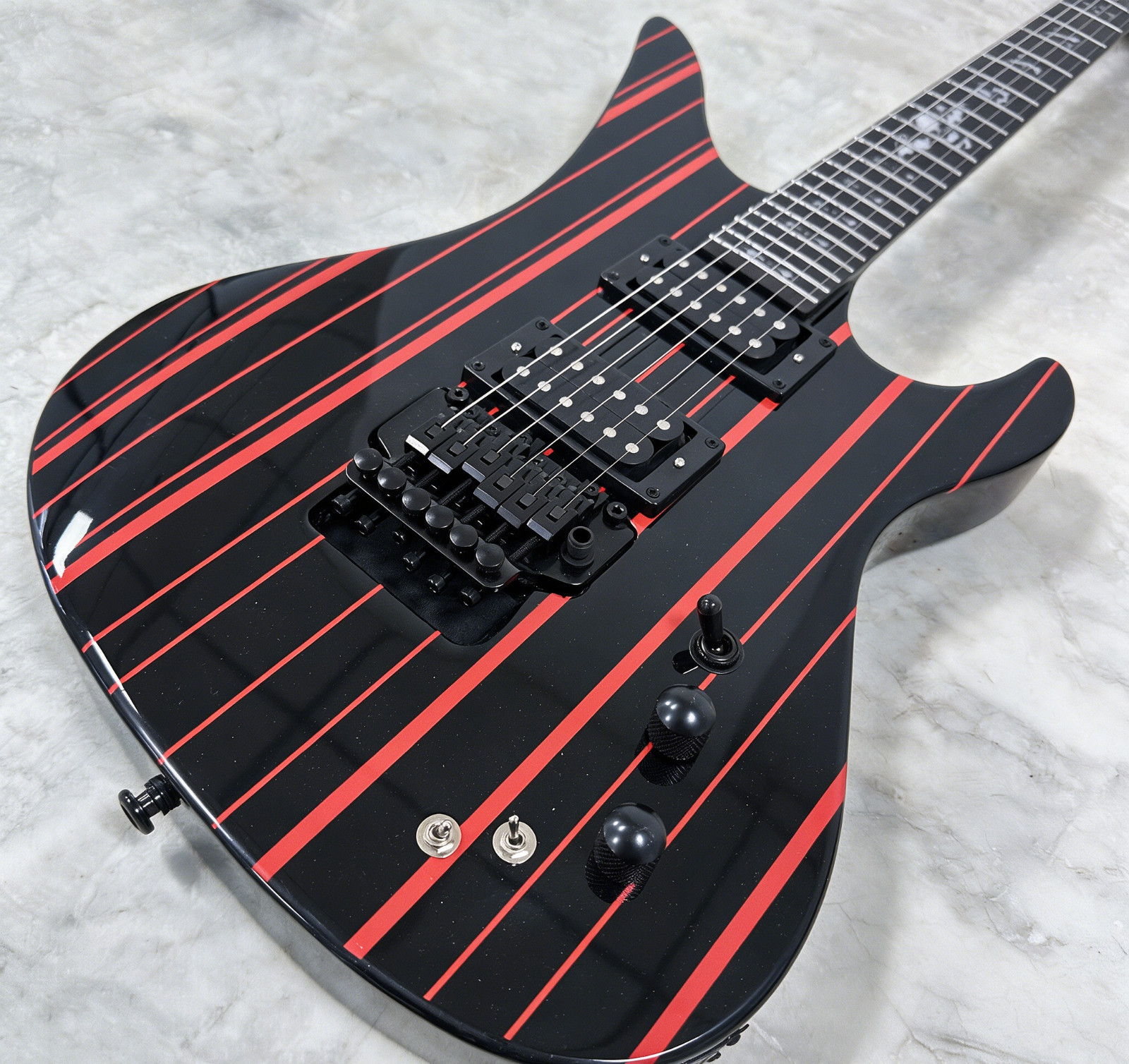 Black Red Striped Synyster Gates Style Electric Guitar HH Pickups Floyd Rose
