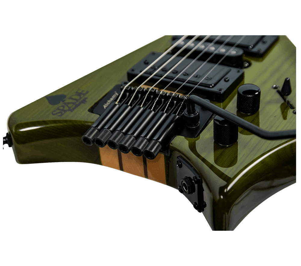 Bootlegger Guitar Spade Green Headless HSH, Floating Tremolo With Stiletto Case