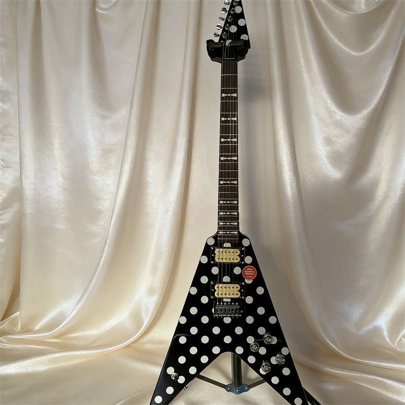 Black Randy Rhoads Polka Dot Flying V Electric Guitar HH Pickups Chrome Hardware