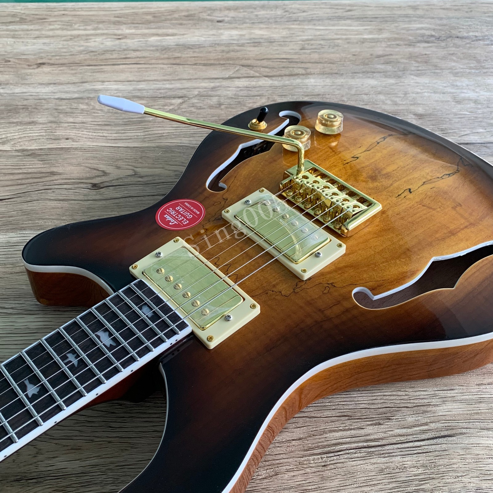 Semi-Hollow Electric Guitar Spalted Top FR Bridge Bird Inlay Bone Nut Tobacco