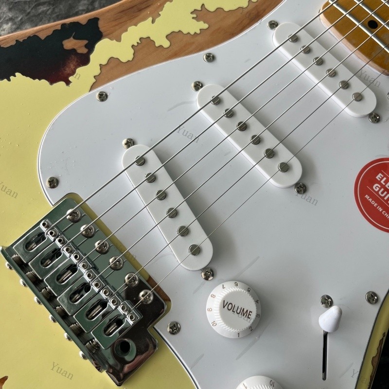 21 Frets Solid Electric Guitar Aged 3TS Cream Yellow Maple Fretboard SSS Pickups