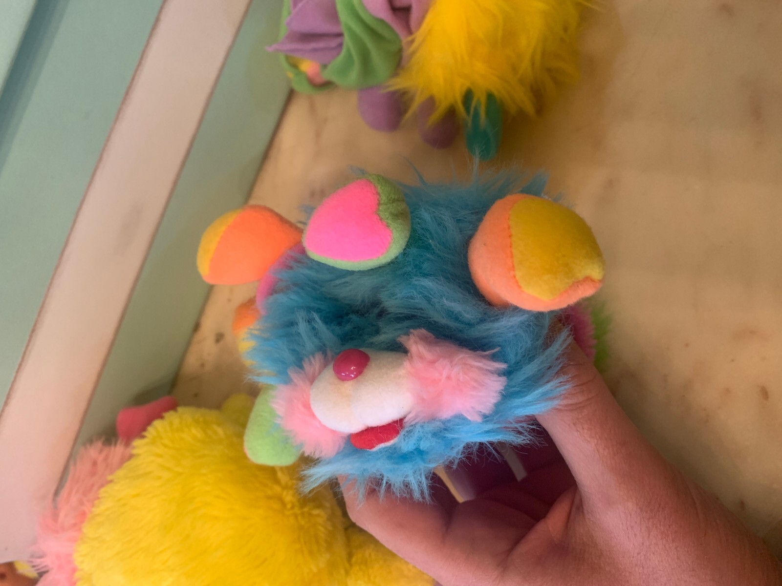 VINTAGE LOT toy DOLL POPPLES BAG MATTEL 1986-87 chips YELLOW BASKET PINK PURPLE
