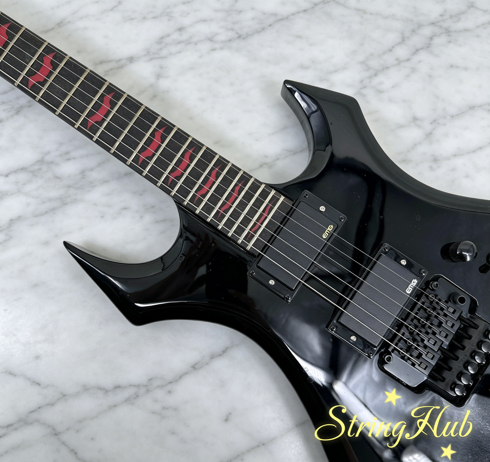 US warehouse B.C Black Warlock Electric Guitar Active Pickups Red Fret Inlays
