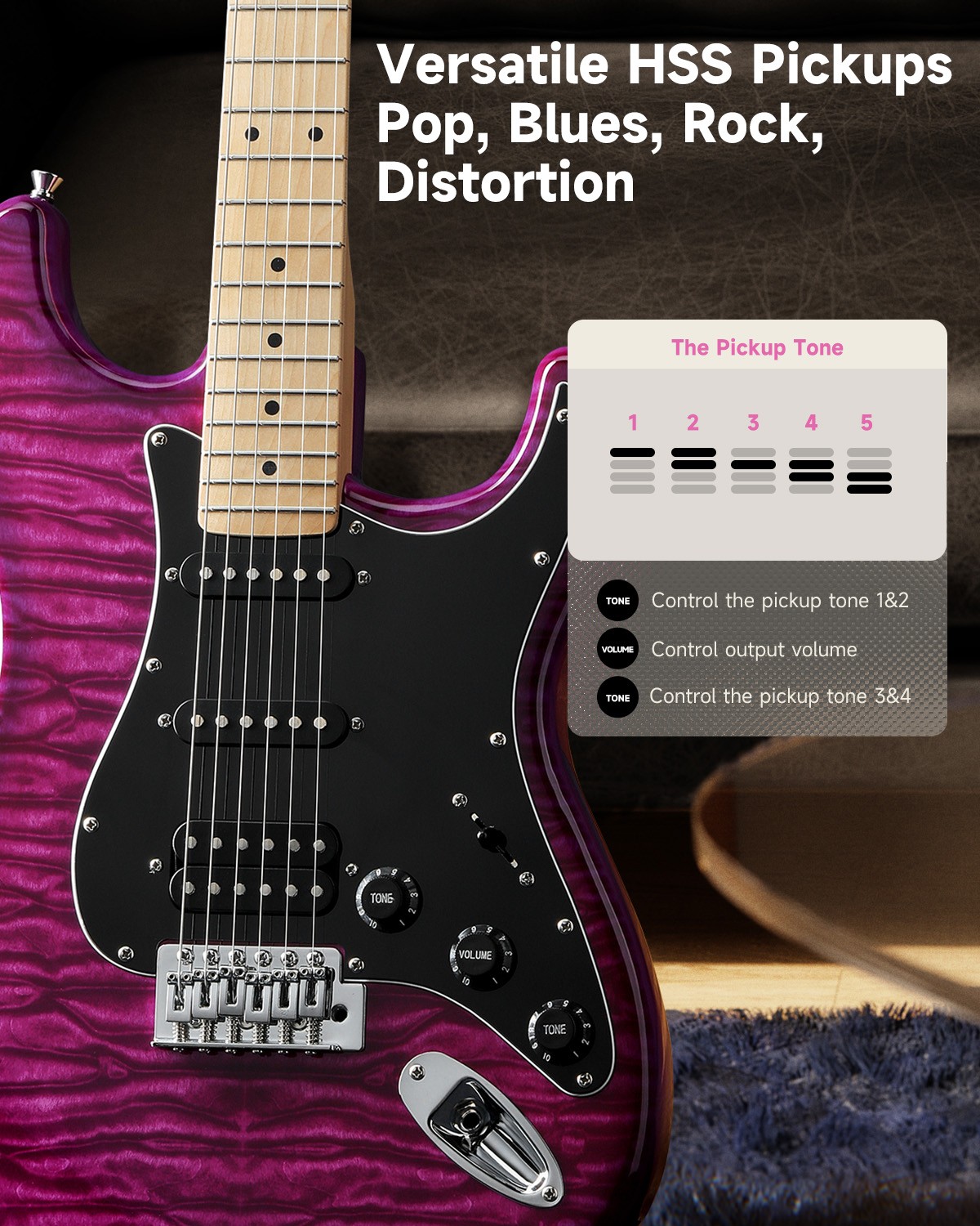 Donner DST-95 Electric Guitar with Amp and Accessories Full-Size Violet Purple