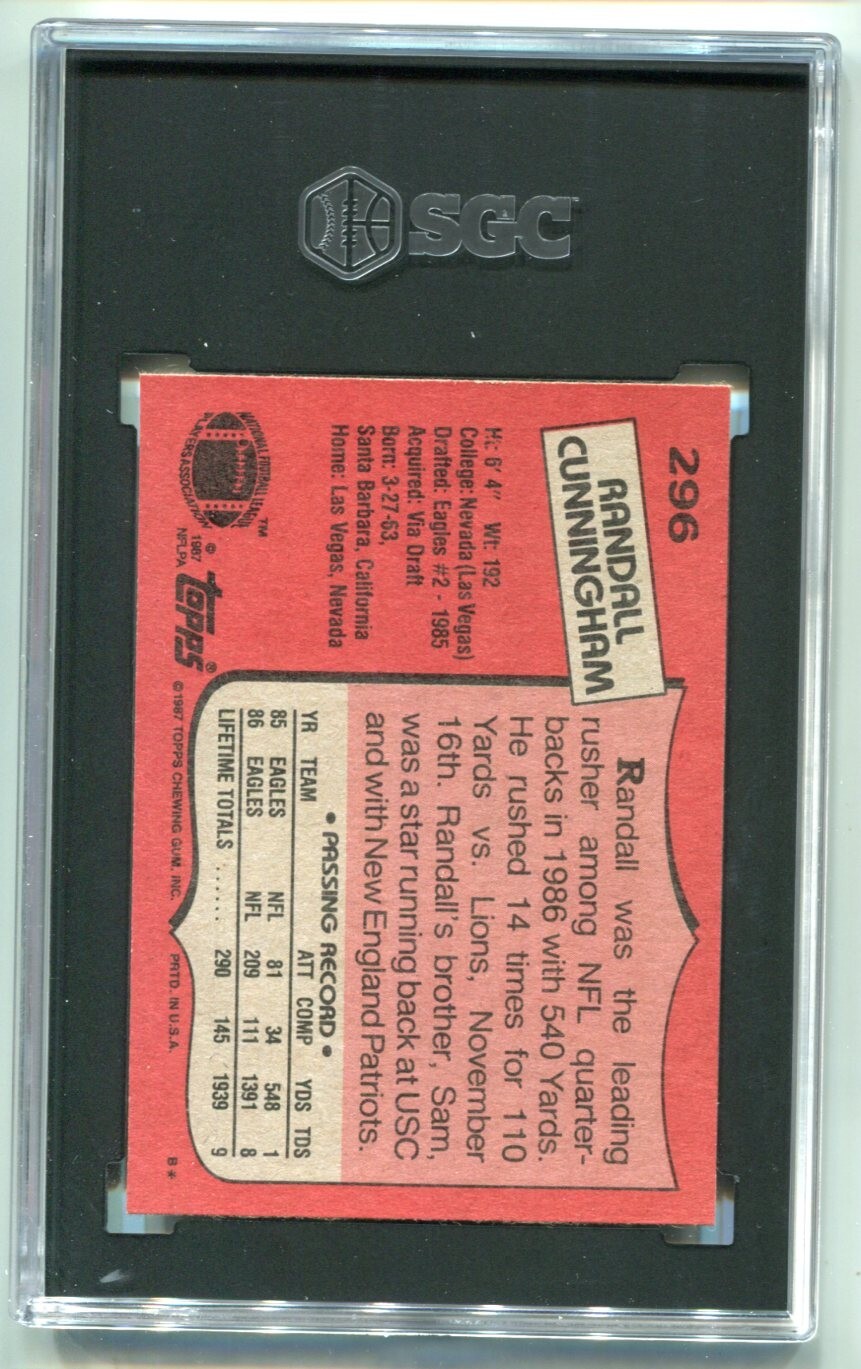 1987 Topps Randall Cunningham RC #296 SGC 10 GEM MINT 💎