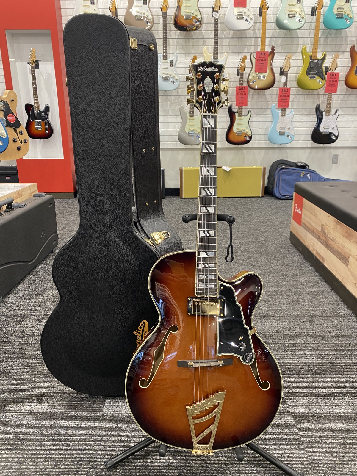 Excellent D’Angelico Excel 16 Hollowbody Electric Guitar, Ebony Fingerboard, Dar