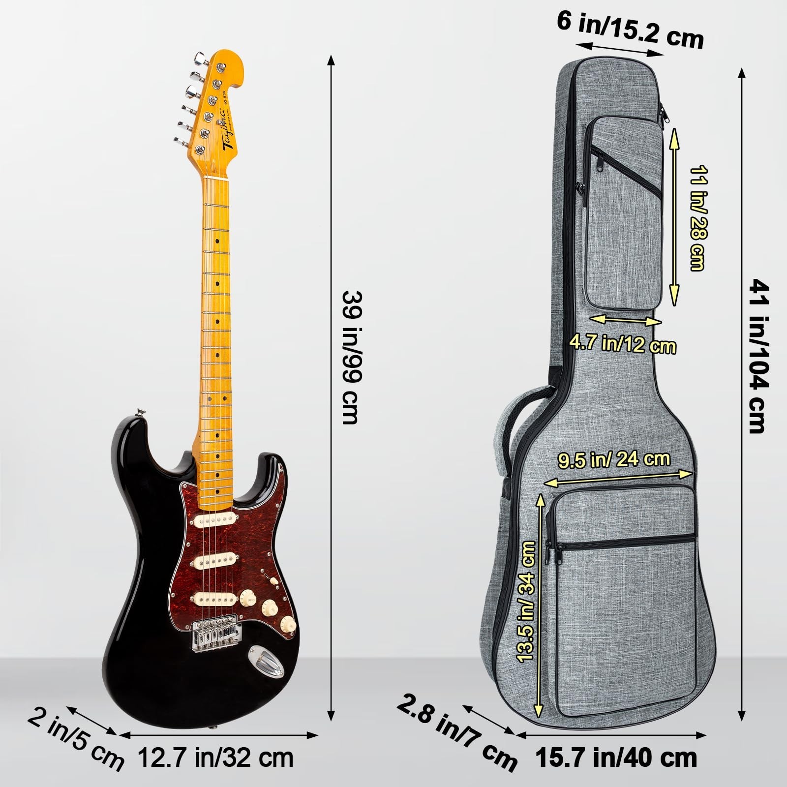 39 Inch Electric Guitar Bag 11mm Padding Waterproof Electric Guitar Case, Ele…