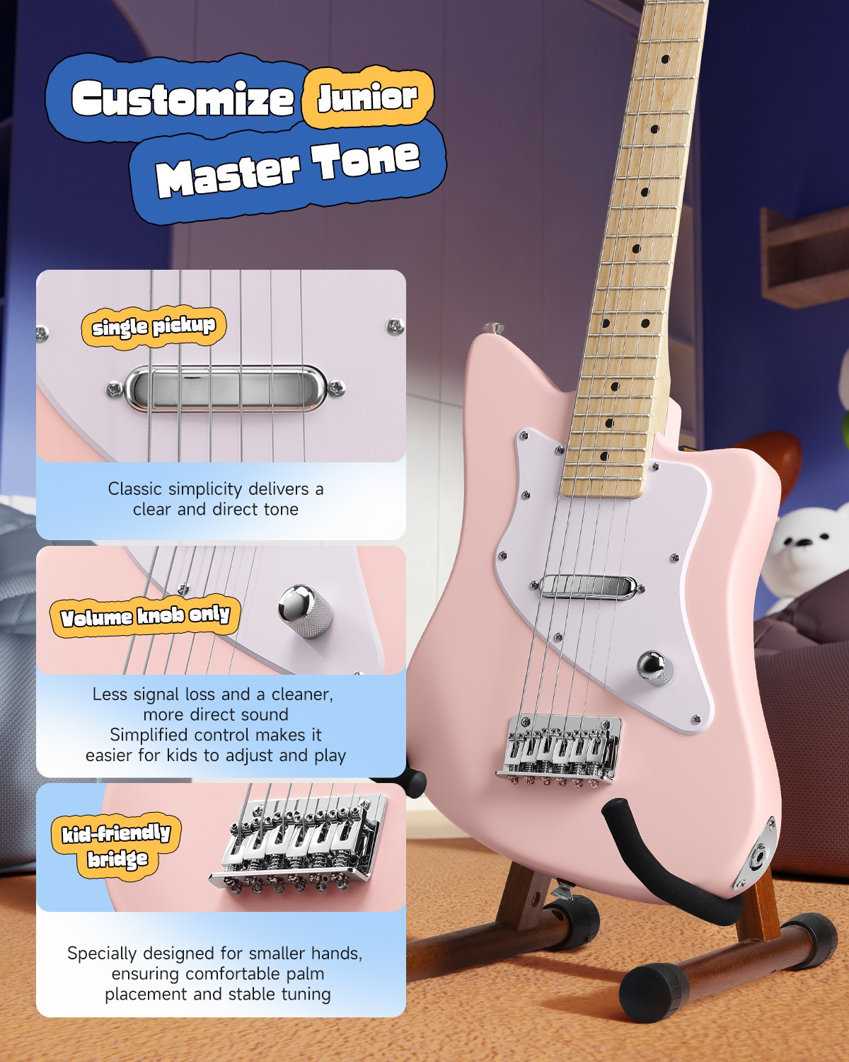 Donner DJM-100 30″ Kids Electric Guitar Kit – Short Scale Guitar for Children