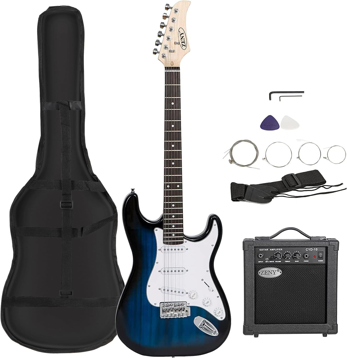 39″ Full Size Electric Guitar with Amp, Case and Accessories Beginner Package