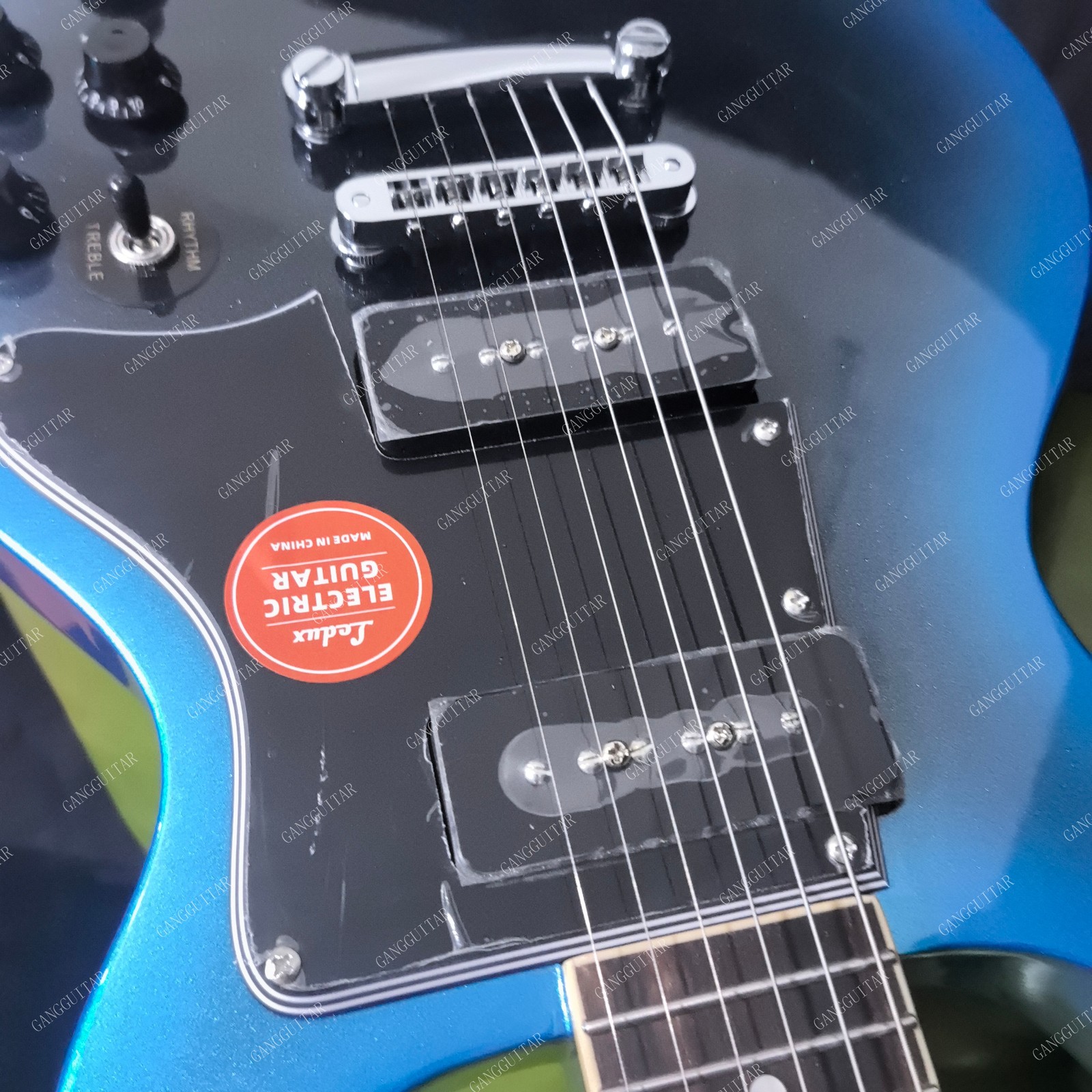 Solid Body Electric Guitar Stainless Steel Frets P-90 Pickups Sparkel Black
