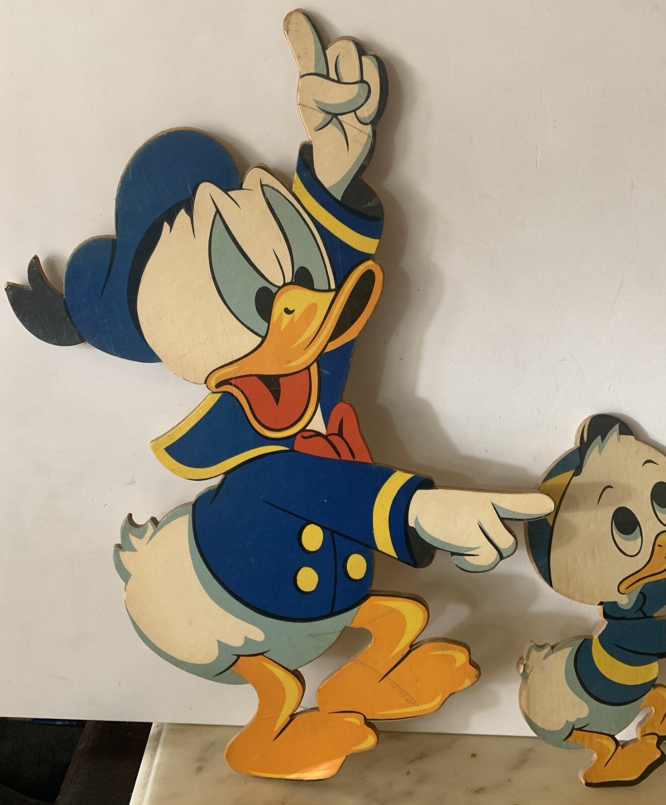 VINTAGE LARGE FIGURE WOOD set WALT DISNEY DONALD DUCK HUEY DEWEY LOUIE 1960s