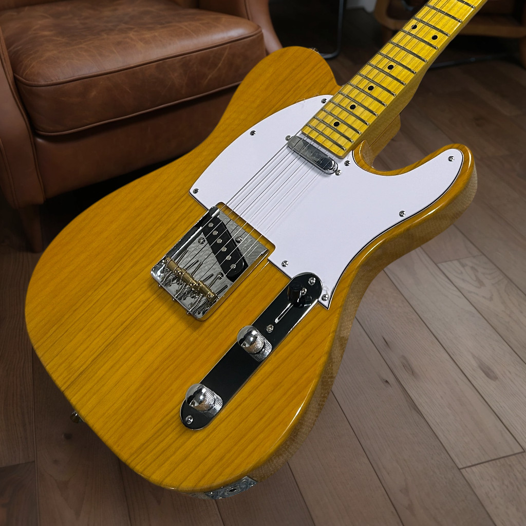 Tele Electric Guitar Maple Fretboard Ash Body Transparent Yellow Color 6 String