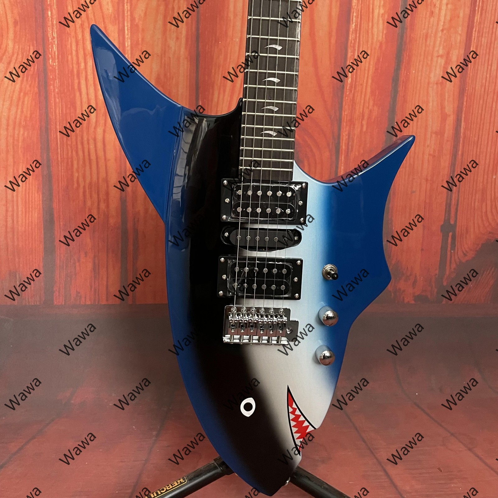 Exquisite Blue Black White Fade Shark Graphic Electric Guitar HSH Pickups