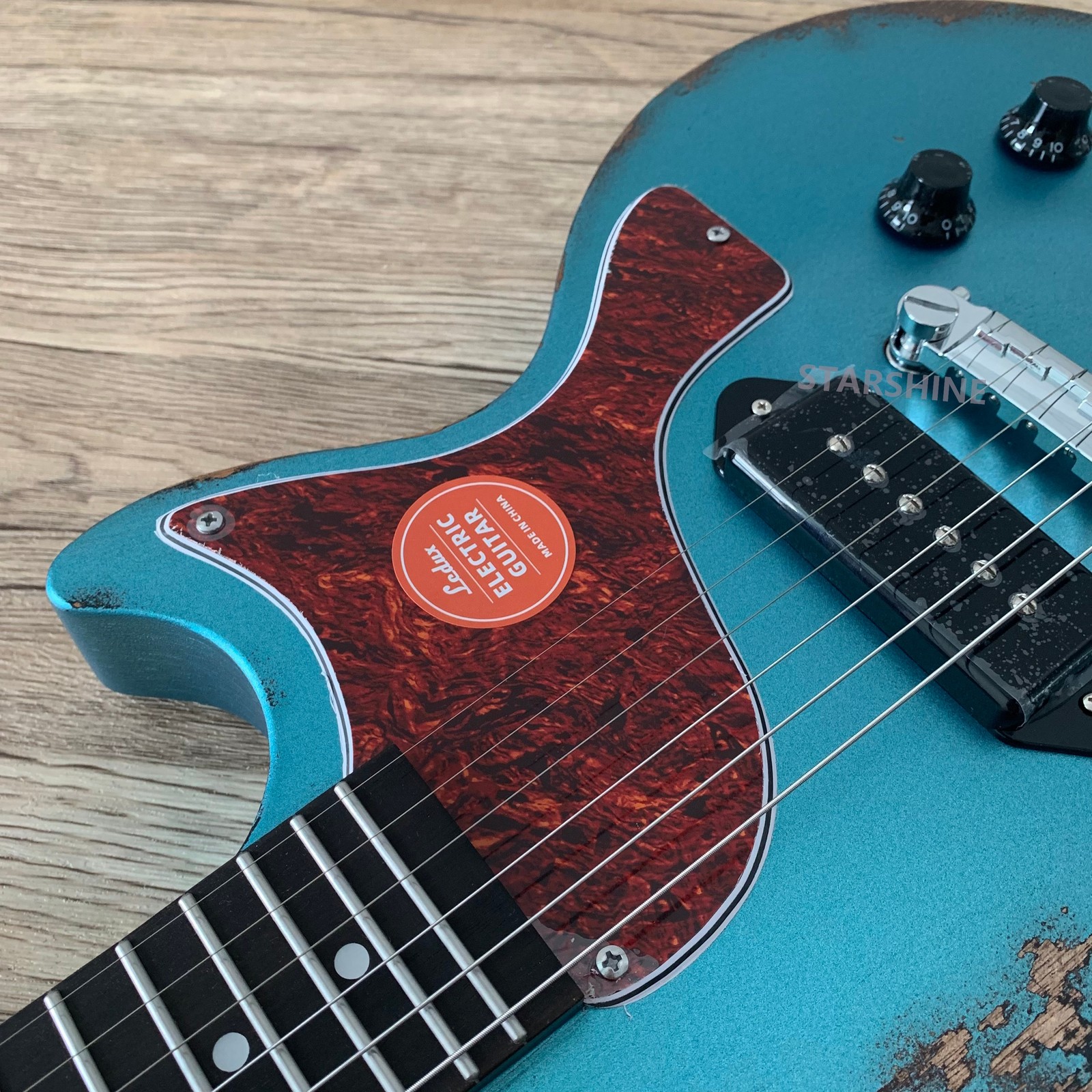 Blue Flat top Electric Guitar aged Mahogany Body&Neck Chrome part P90 pickups