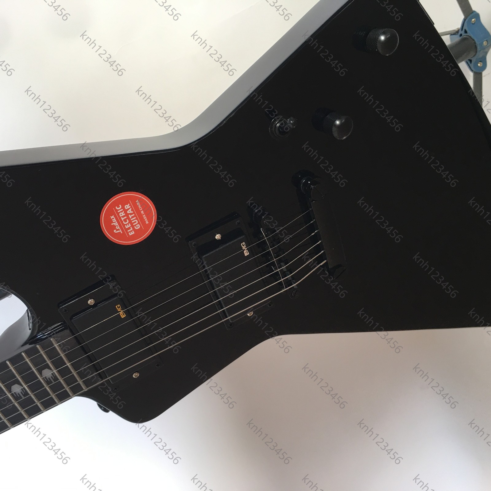 Solid Body Angular Electric Guitar Gloss Black HH Humbuckers Stainless Frets