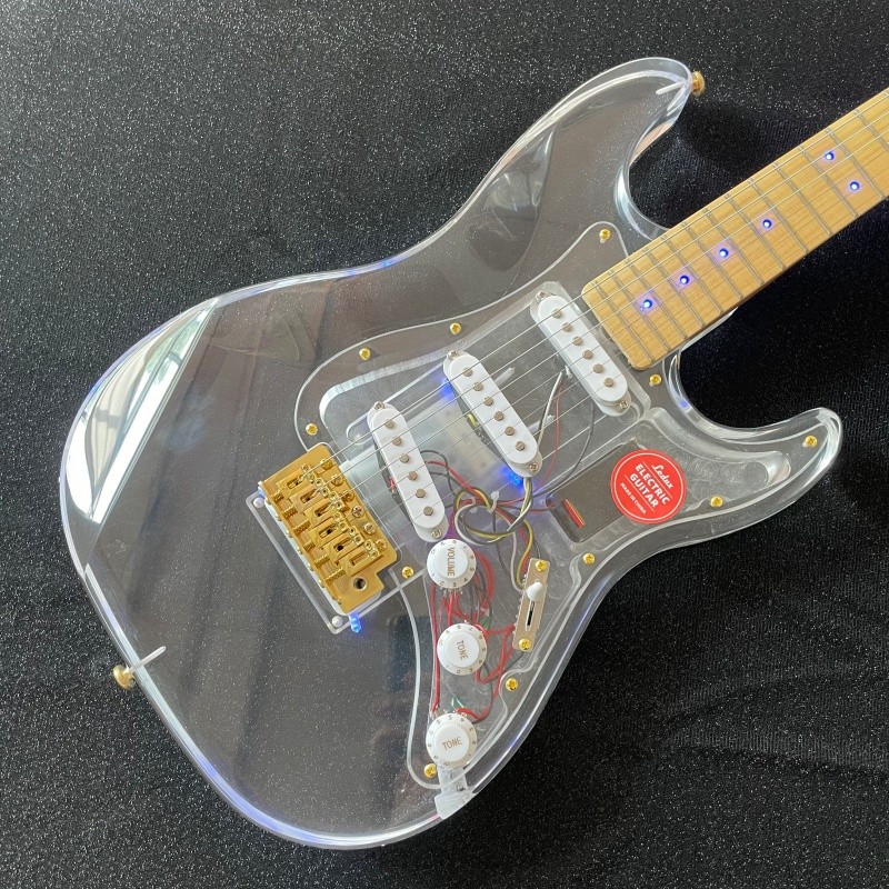 custom no logo electric guitar ST acrylic body blue light Maple fretboard guitar