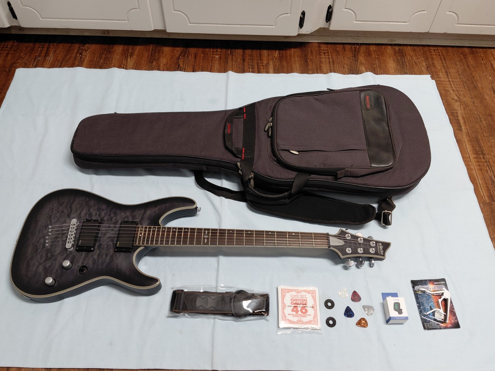 Schecter C-1 Research Platinum Electric Guitar Translucent Black – Mint