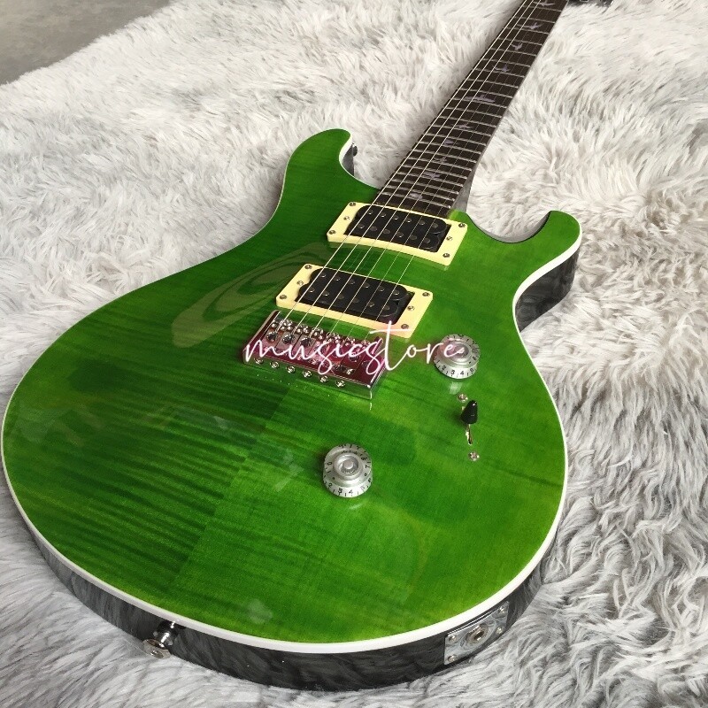 High Quality Grass Green Flamed Maple Top Electric Guitar 2H Pickups fast