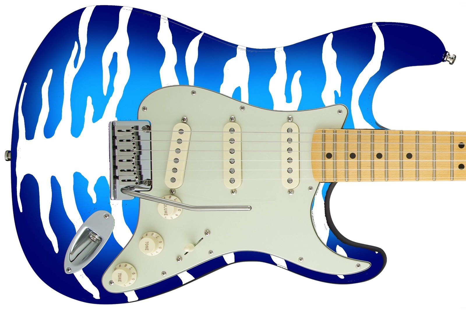 Guitar Skin Axe Wrap Re-skin Bass Reface Blue White Bengal Tiger Stripes 1222