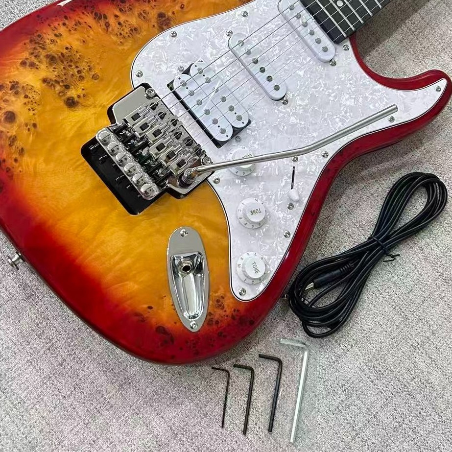 MOD Burl Maple Double-cut Sunburst Electric Guitar Floyd Rose Tremolo SSH Pickup