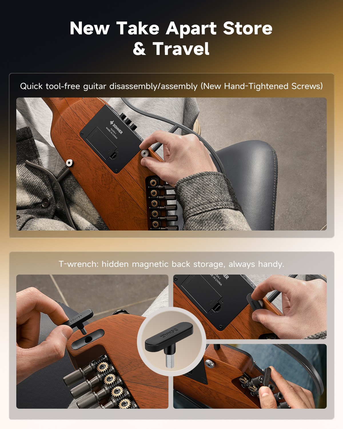 Donner HUSH™ I Travel Acoustic Electric Guitar Portable Headless Silent Pratice