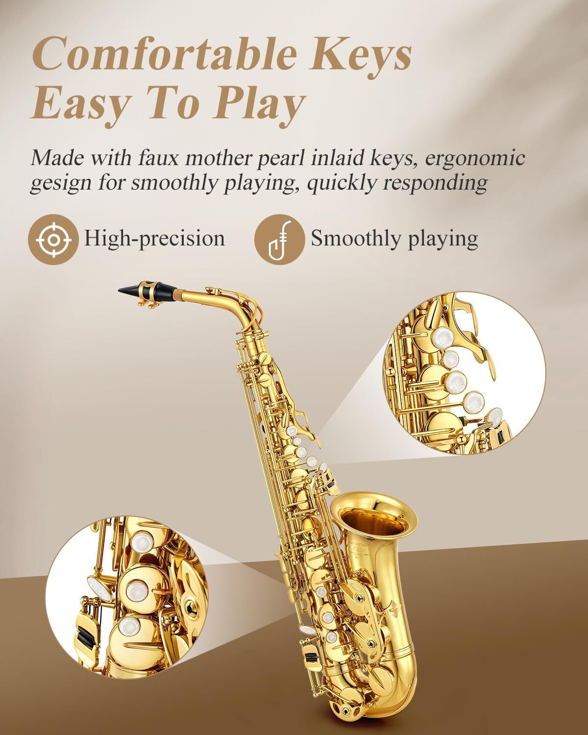 ew Eastar Alto Sax Eb E Flat Student Beginner Saxophone Bundle Golden AS-II