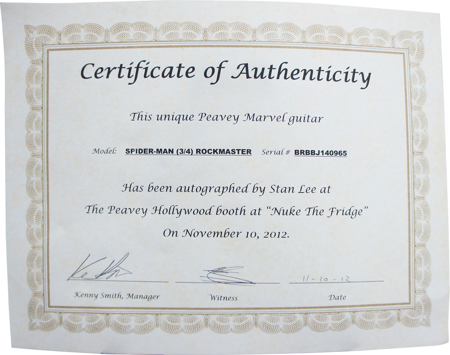 Stan Lee Signed Peavey Marvel Spiderman 3/4 Size Electric Guitar & Certificate!