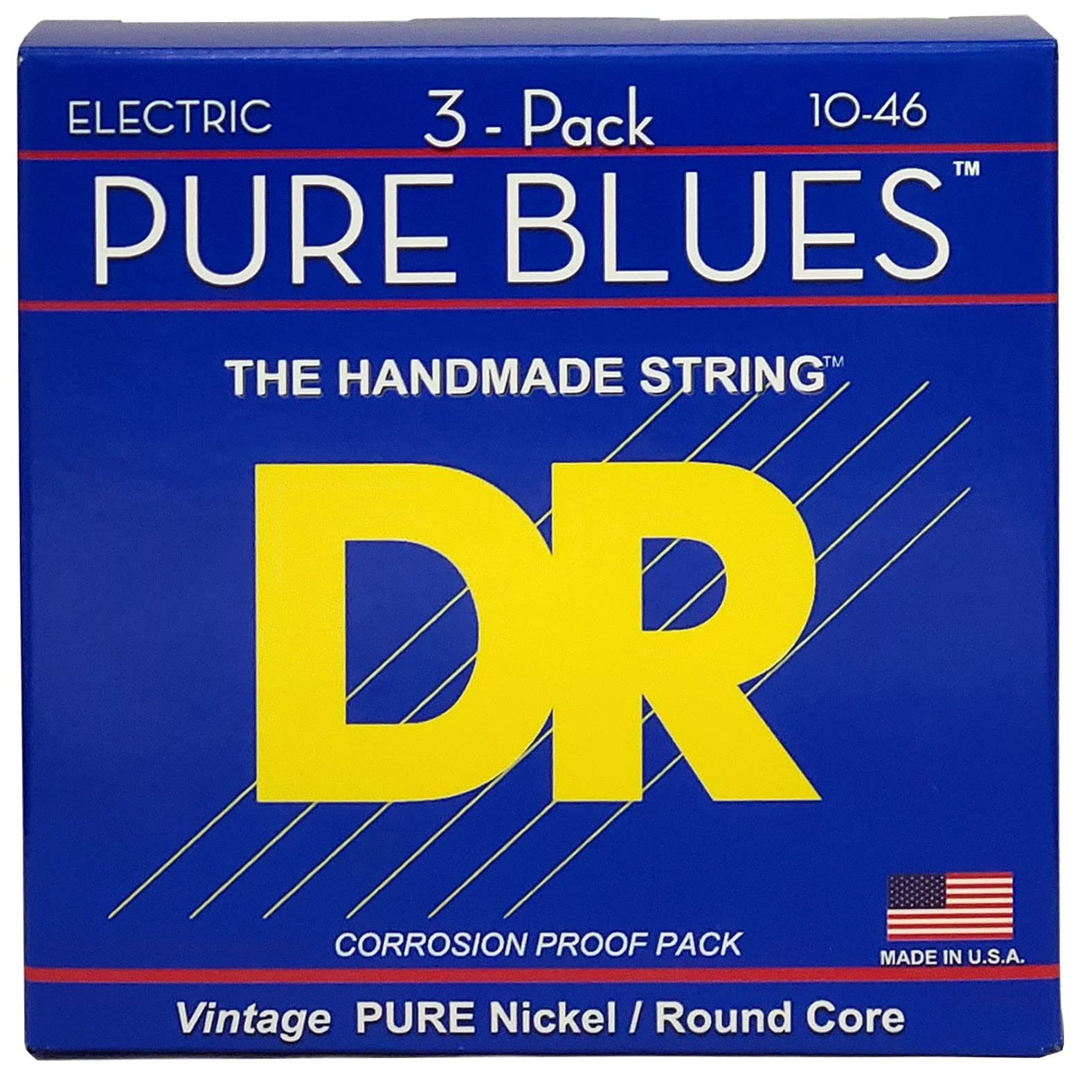DR Strings Pure Blues Pure Nickel Electric Guitar Strings, Medium 10-46, 3-Pa…