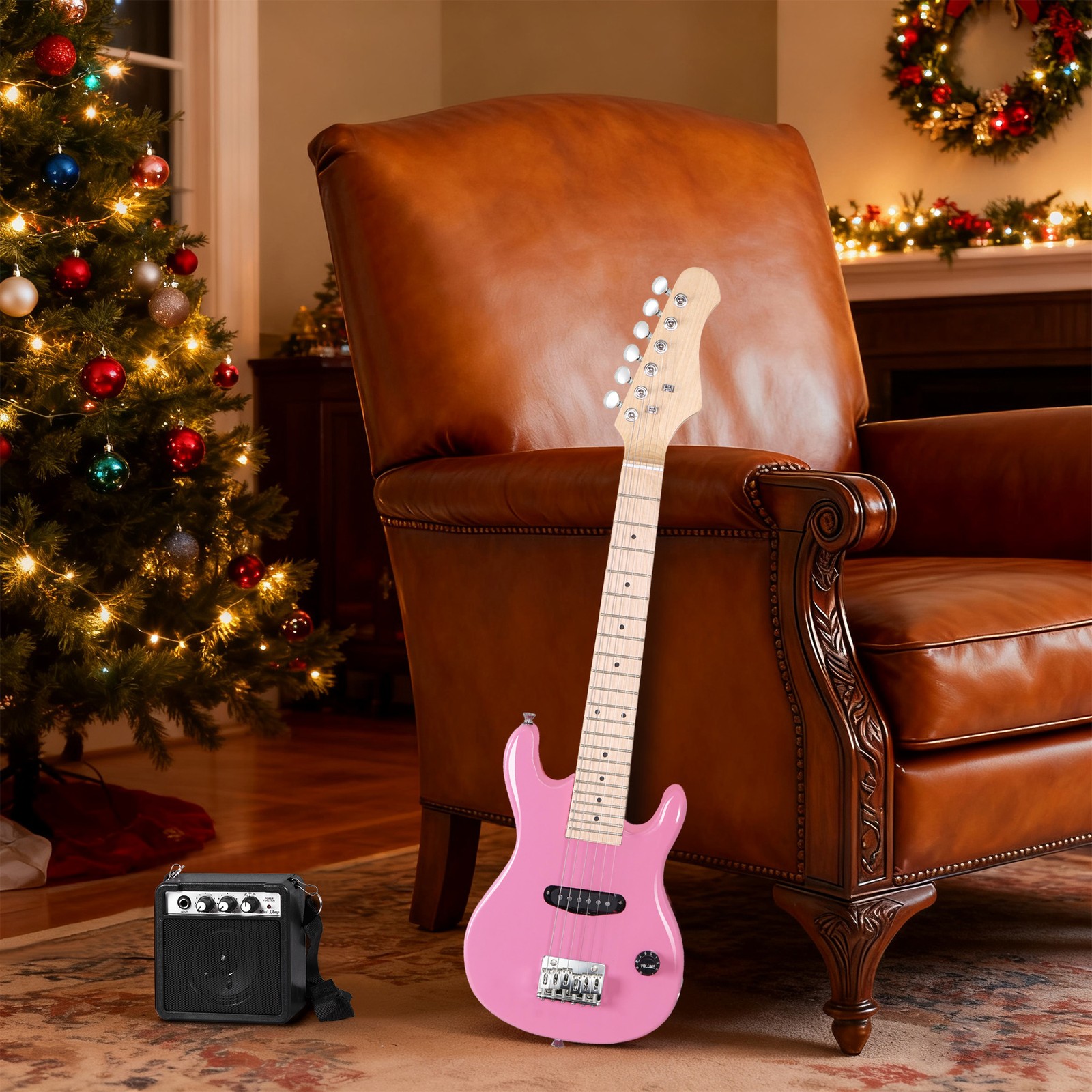 Pink 30″ Kids Child with 5 Watt Amp Gig Bag Case Electric Guitar 6 String