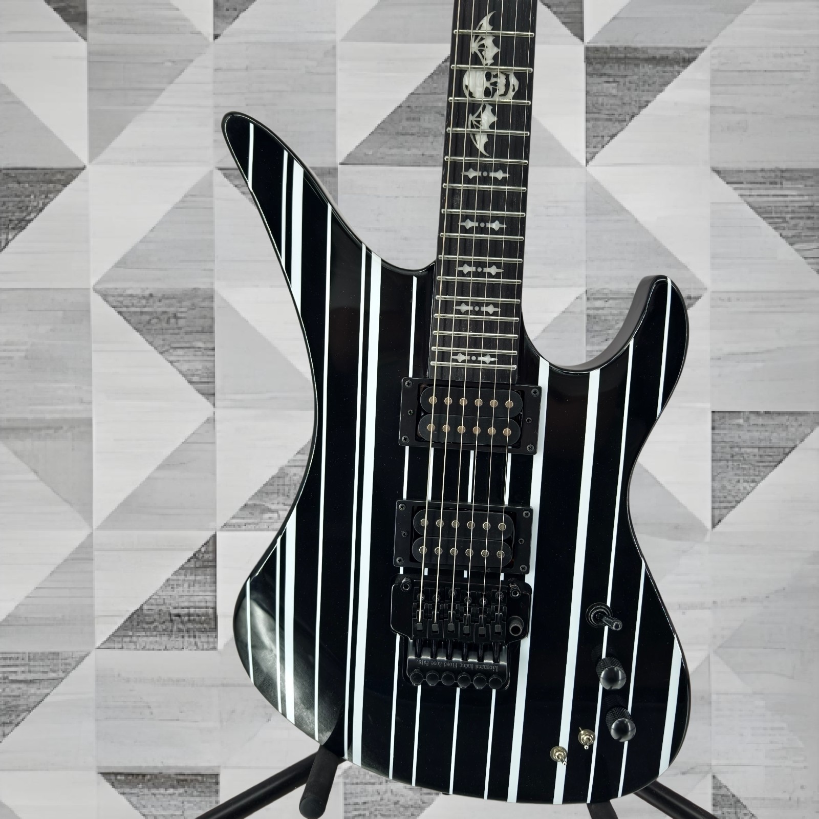 Schecter Synyster Gates Custom-S Electric Guitar – Black & Silver Pinstripes