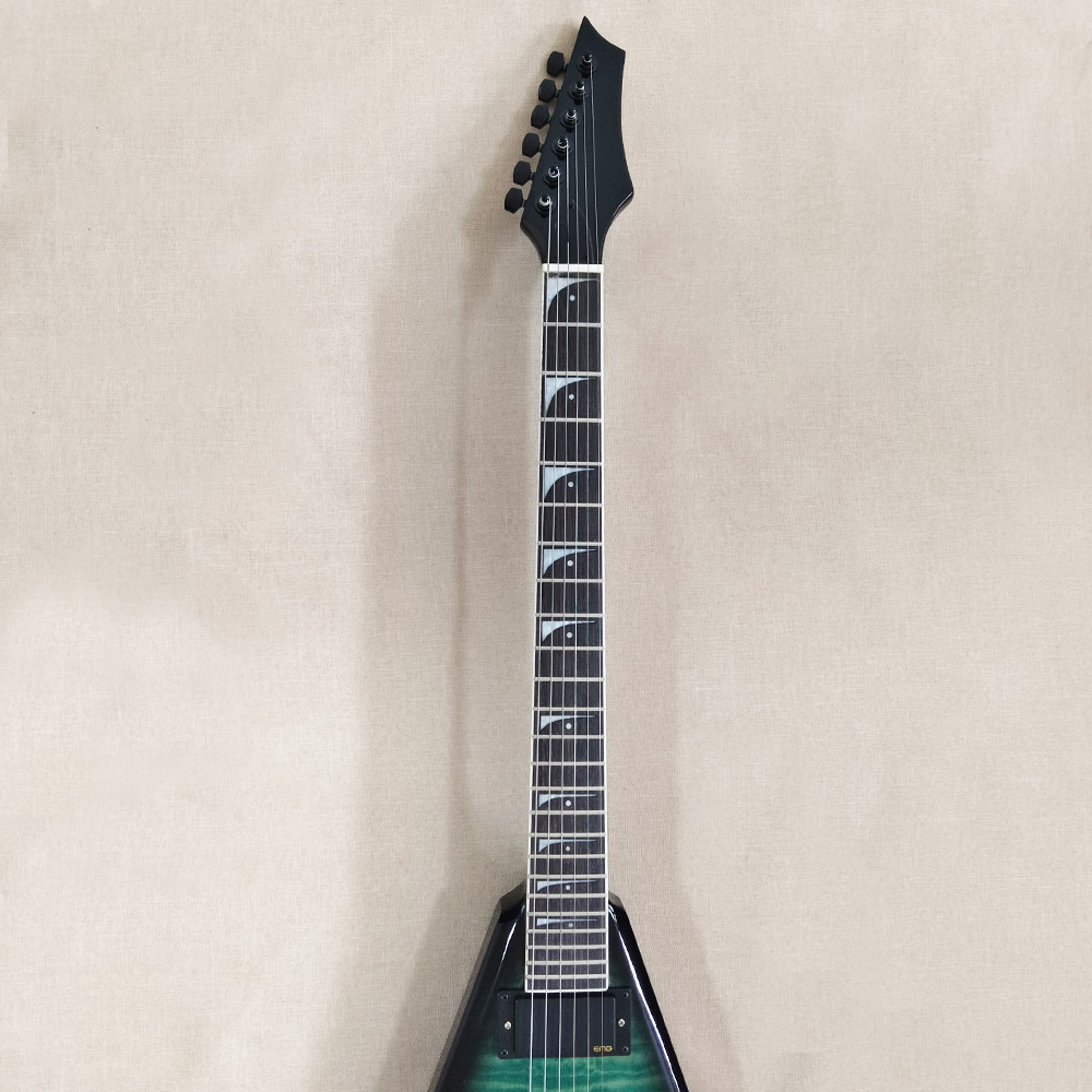 6 String Greenburst V Style Electric Guitar Rosewood Fretboard Abalone Inlay