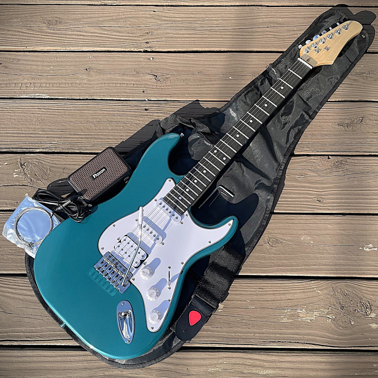 Full-Size Seafoam Blue Sparkle Electric Guitar Starter Package with 5-Watt Amp