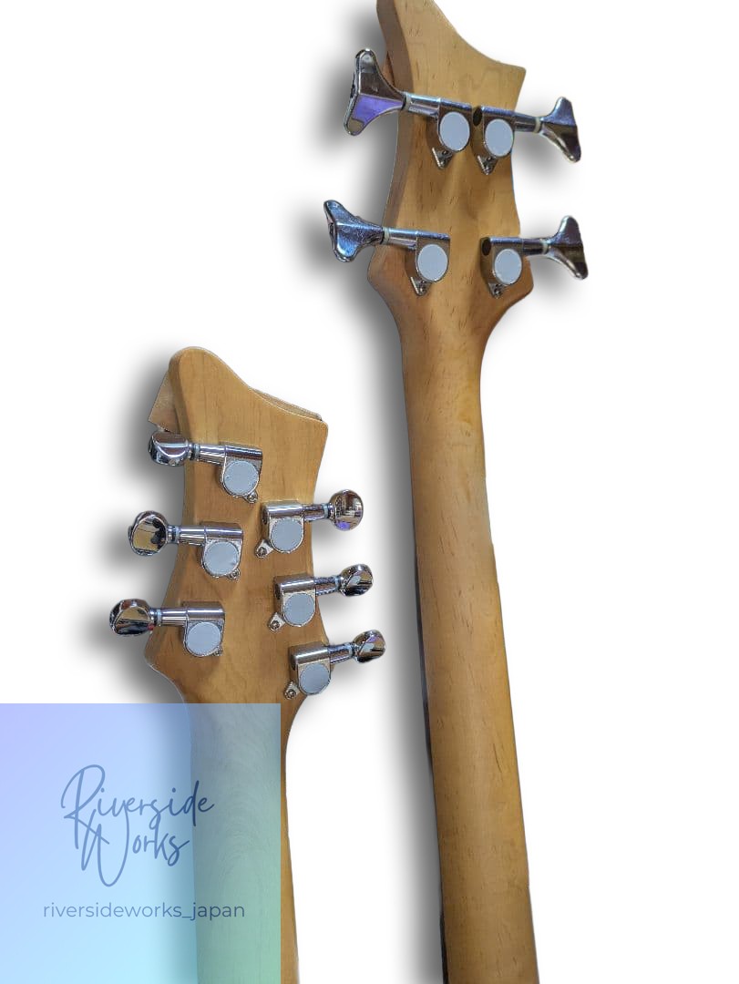 Rare Double Neck Brown 6-String 4-String Electric Guitar & Bass