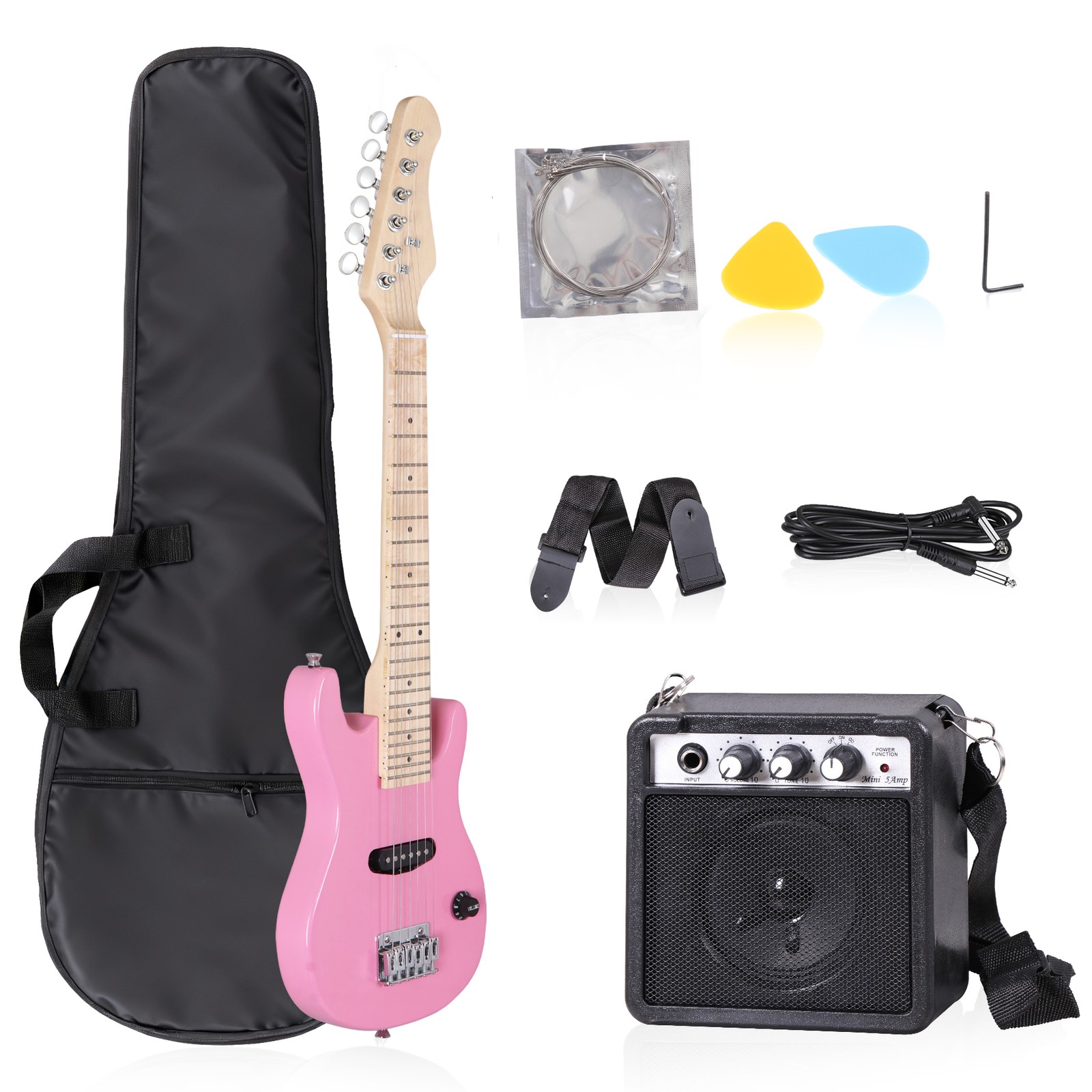 Pink 30″ Kids Child with 5 Watt Amp Gig Bag Case Electric Guitar 6 String