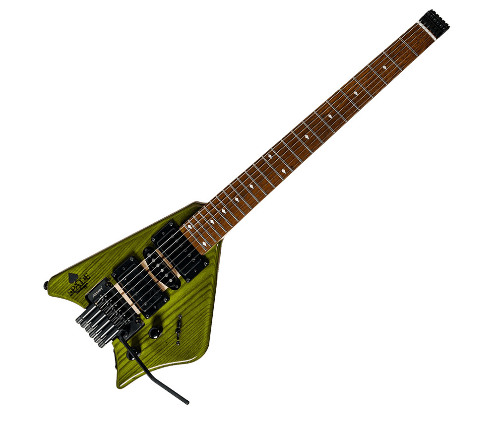 Bootlegger Guitar Spade Green Headless HSH, Floating Tremolo With Stiletto Case
