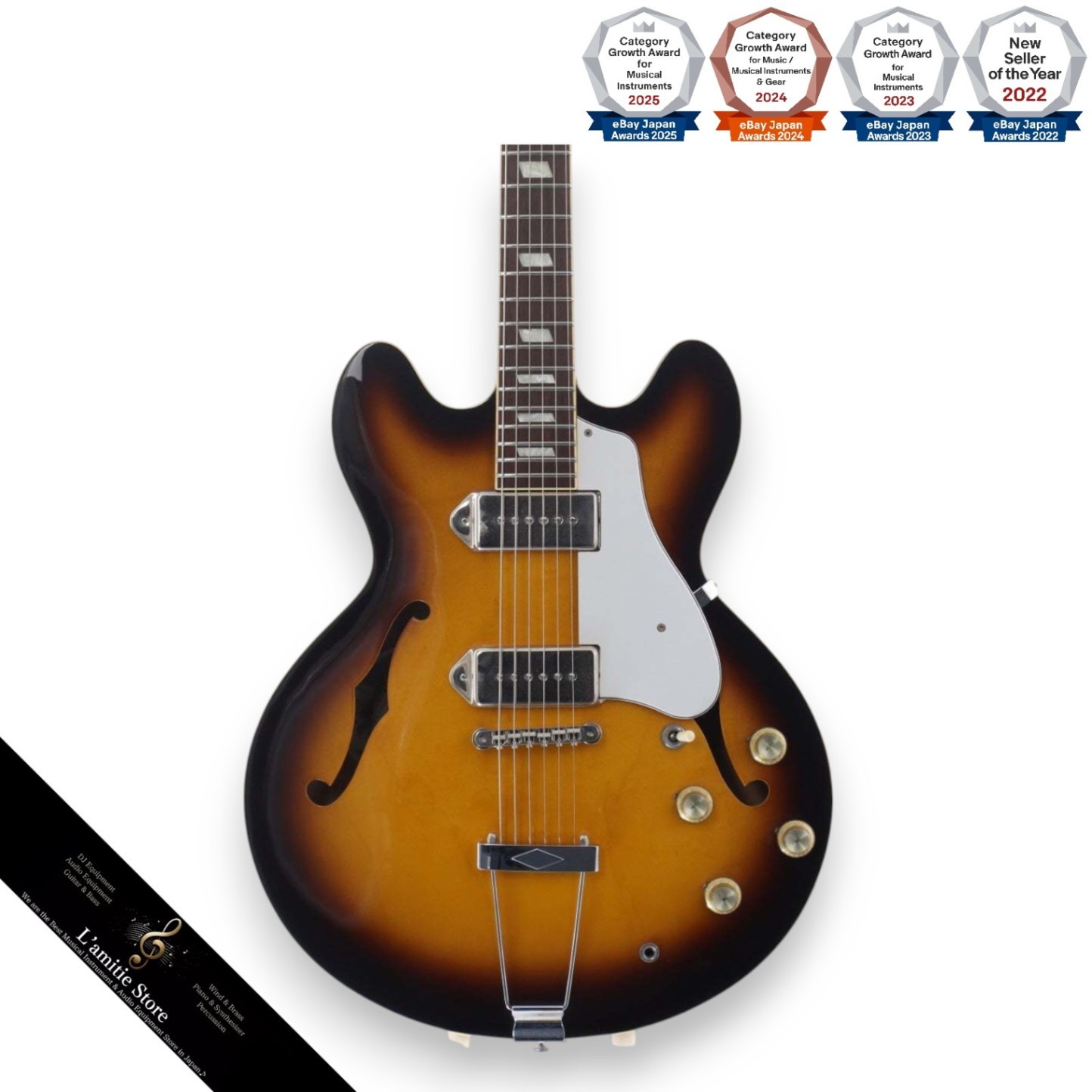 Epiphone Elitist 1965 Casino Vintage Sunburst Hollowbody P90 Guitar