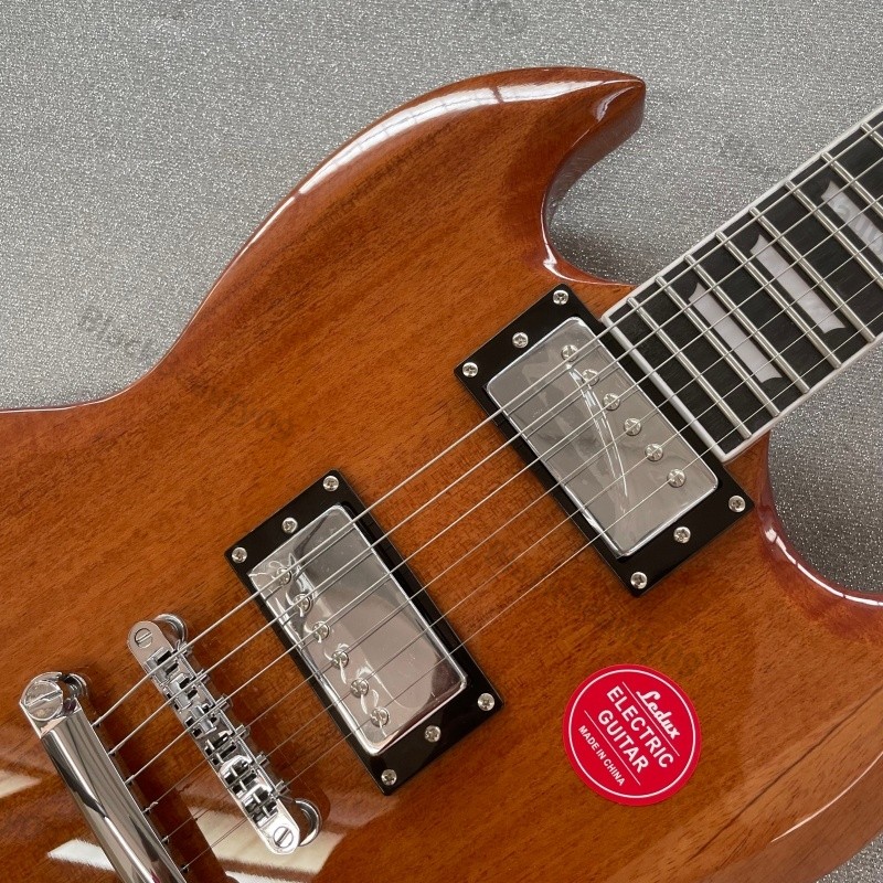 Electric Guitar Natural Mahogany Finish HH Stainless Rounded Fret Edge Bone Nut