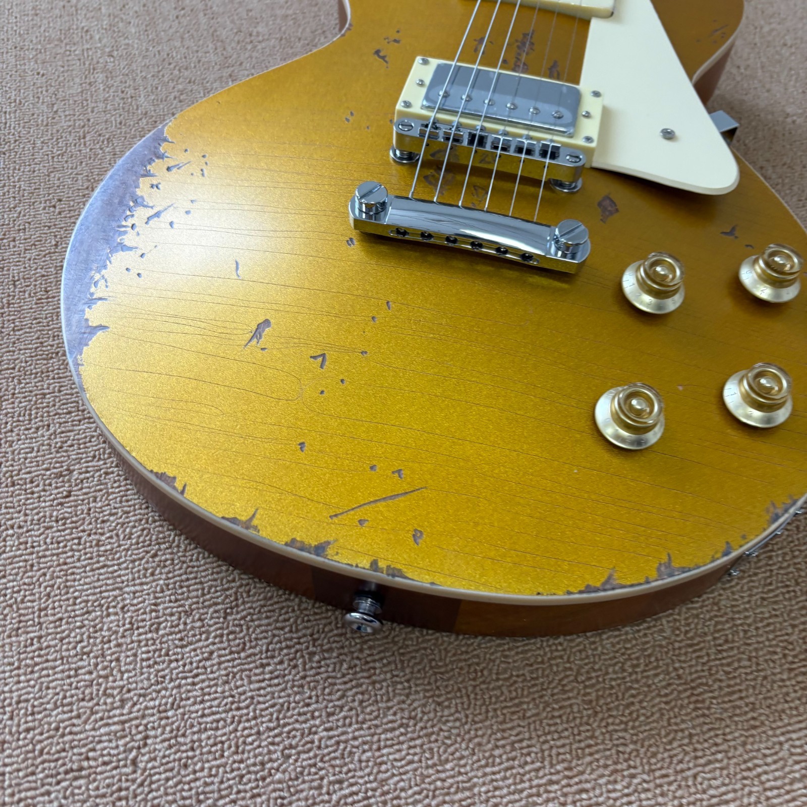 Gold LP Style Electric Guitar Rosewood Fingerboard Cream Pickguard Chrome Part