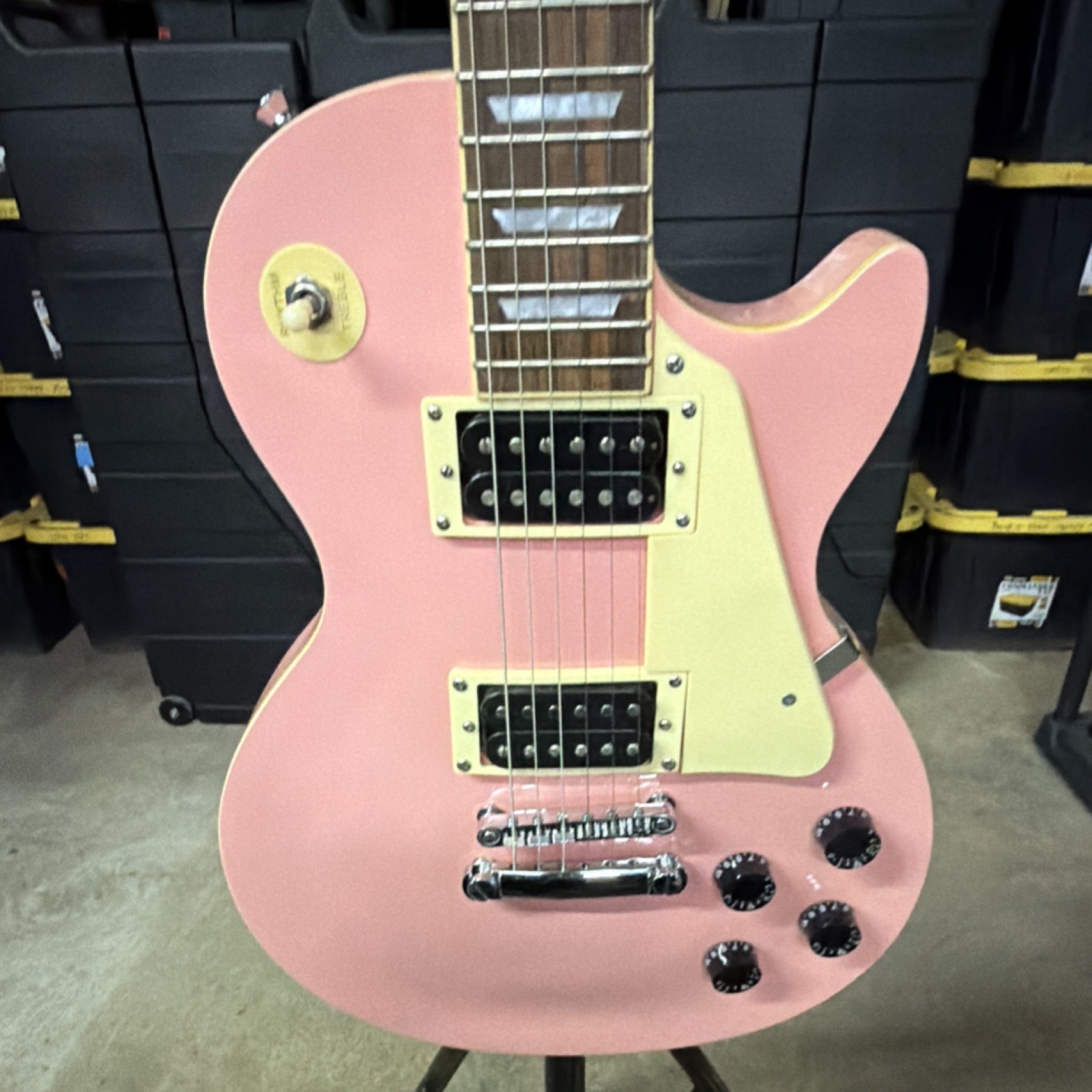 Lawson Damon Electric Guitar Pink LP style solid body with camo hard shell case