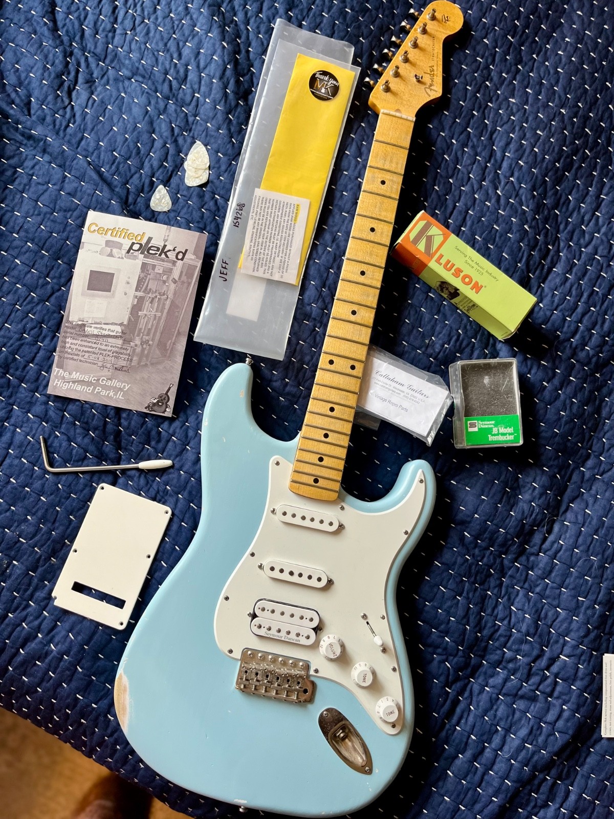 Custom Musikraft Guitar Stratocaster – 2019 Sonic Blue Plek’d