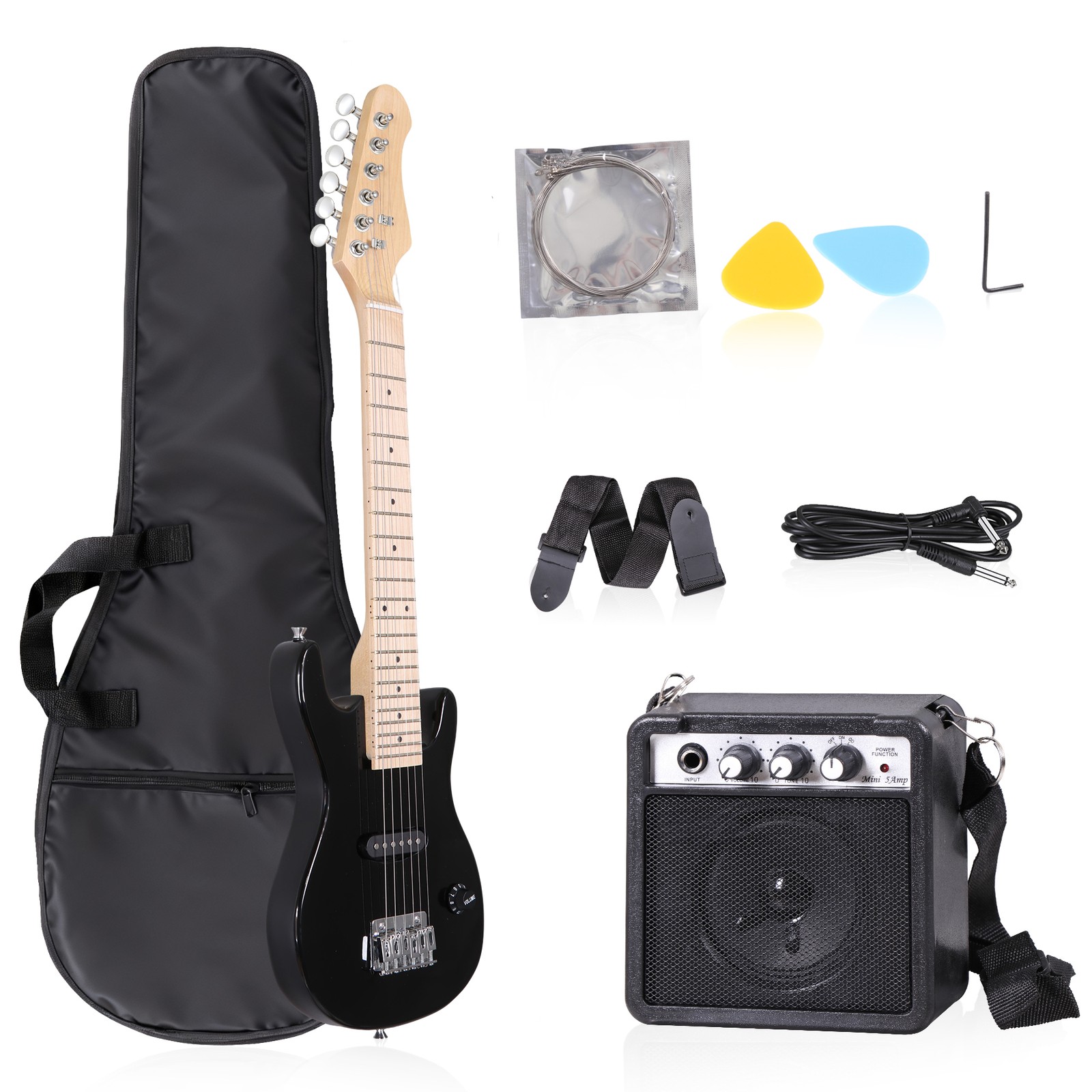 30″ Electric Guitar Kids Guitar w/ 5w Amplifier & Accessory Kit Wood Body Black