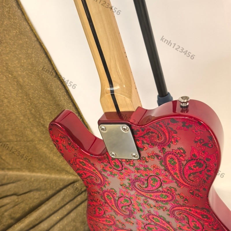 Solid Body Electric Guitar Stainless Rounded Fret Edge Red Paisley No Logo