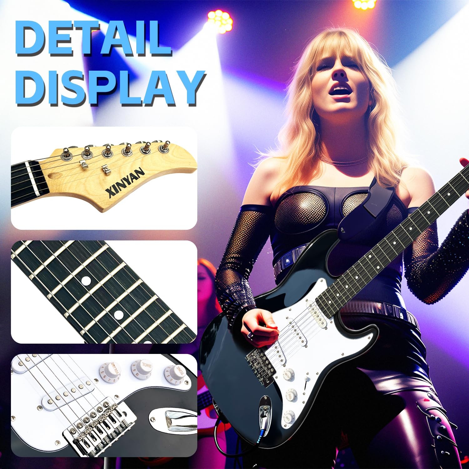 39in Full Size Beginner Electric Guitar Starter Kit w/Case, Strap, 20W Amp, S…