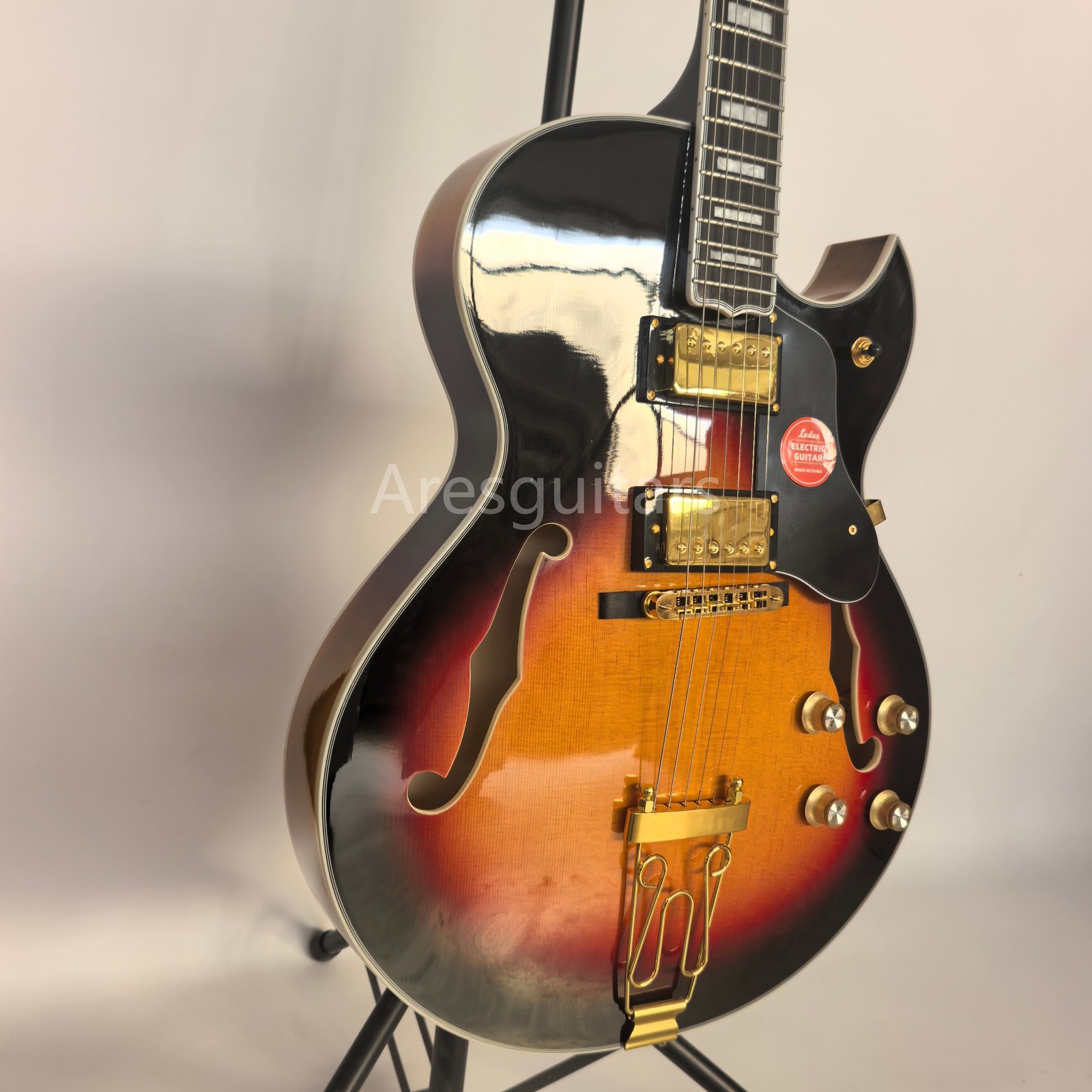 Byrdland Hollow Electric Guitar Spruce Top Bone Nut HH Pickups 596mm Sunburst