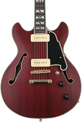 D’Angelico Deluxe Mini DC Semi-hollowbody Electric Guitar – Satin Trans Wine