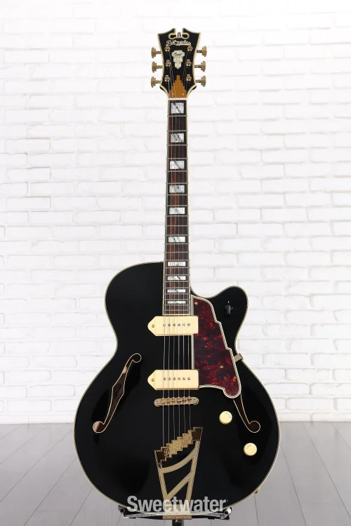 D’Angelico Excel 59 Hollowbody Electric Guitar – Solid Black with Stairstep