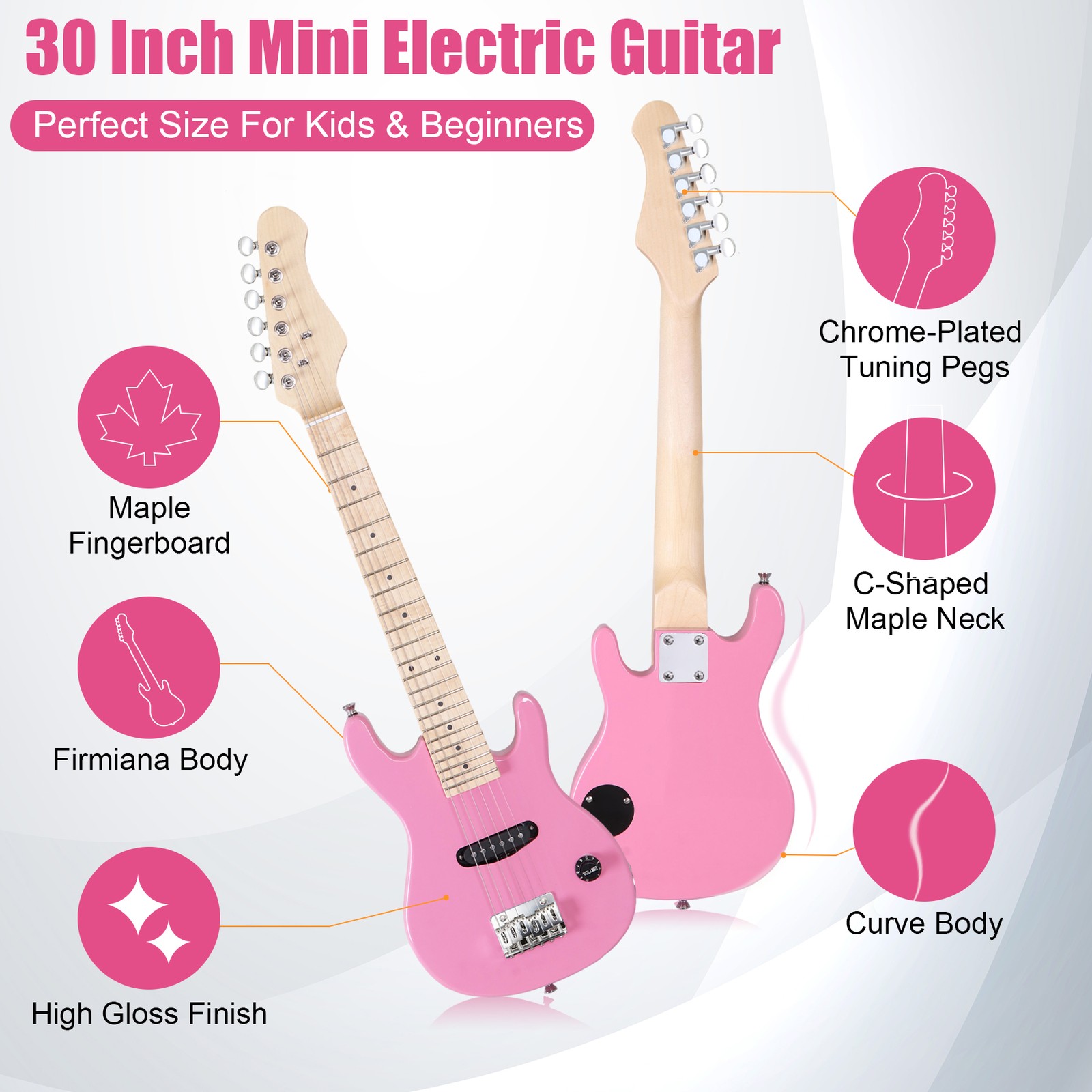 Pink 30″ Kids Child with 5 Watt Amp Gig Bag Case Electric Guitar 6 String